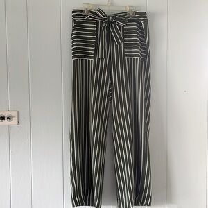 See You Monday striped white & green wide leg drawstring pants